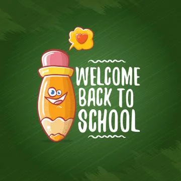 Back to school banner or poster with cartoon funky pencil and hand drawn doodle Stock Illustration