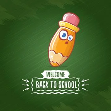 Back to school banner or poster with cartoon funky pencil and hand drawn doodle Illustrazione stock