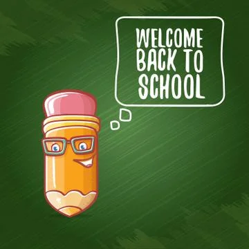Back to school banner or poster with cartoon funky pencil and hand drawn doodle Illustrazione stock