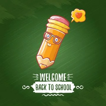 Back to school banner or poster with cartoon funky pencil and hand drawn doodle Stock Illustration