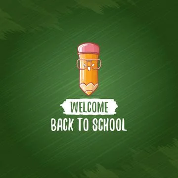 Back to school banner or poster with cartoon funky pencil and hand drawn doodle 스톡 일러스트