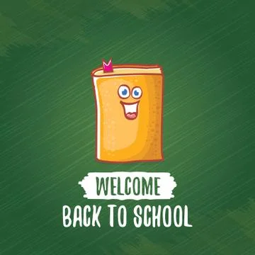 Back to school banner or poster with cartoon funky book and hand drawn doodle Stock Illustration