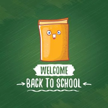 Back to school banner or poster with cartoon funky book and hand drawn doodle Stock Illustration