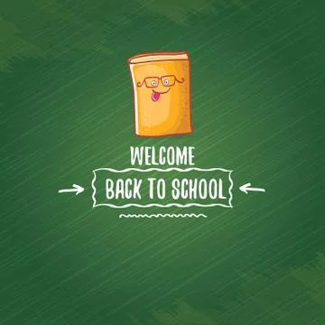 Back to school banner or poster with cartoon funky book and hand drawn doodle Illustrazione stock