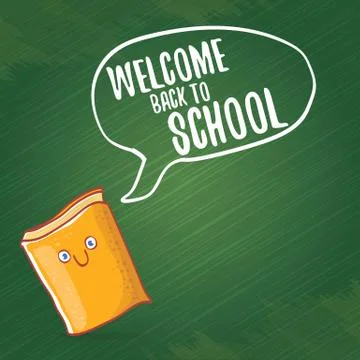 Back to school banner or poster with cartoon funky book and hand drawn doodle Illustrazione stock