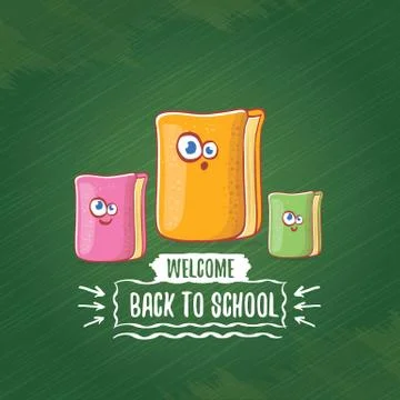 Back to school banner or poster with cartoon funky book and hand drawn doodle Illustrazione stock