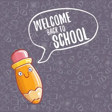 Back to school banner or poster with cartoon funky pencil and hand drawn doodle 스톡 일러스트