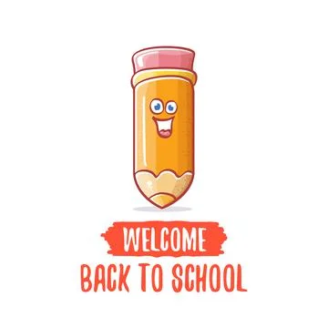 Back to school banner or poster with cartoon funky pencil and hand drawn doodle Stock Illustration