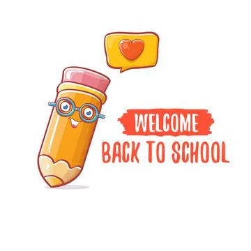 Back to school banner or poster with cartoon funky pencil and hand drawn doodle 스톡 일러스트