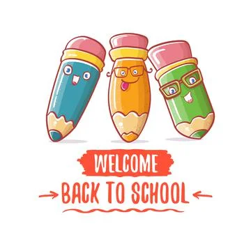 Back to school banner or poster with cartoon funky pencil and hand drawn doodle 库存插图