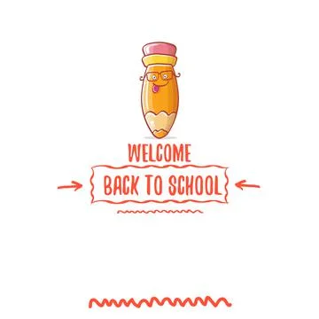 Back to school banner or poster with cartoon funky pencil and hand drawn doodle 스톡 일러스트
