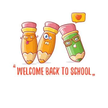 Back to school banner or poster with cartoon funky pencil and hand drawn doodle Illustrazione stock