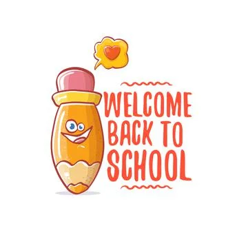 Back to school banner or poster with cartoon funky pencil and hand drawn doodle Stock Illustration