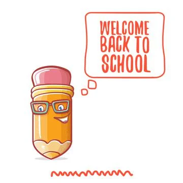 Back to school banner or poster with cartoon funky pencil and hand drawn doodle 스톡 일러스트