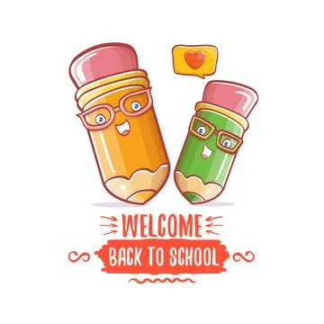 Back to school banner or poster with cartoon funky pencil and hand drawn doodle Stock Illustration