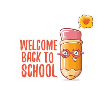 Back to school banner or poster with cartoon funky pencil and hand drawn doodle Stock Illustration