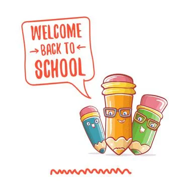 Back to school banner or poster with cartoon funky pencil and hand drawn doodle Stock Illustration