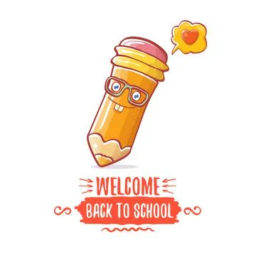 Back to school banner or poster with cartoon funky pencil and hand drawn doodle Stock Illustration