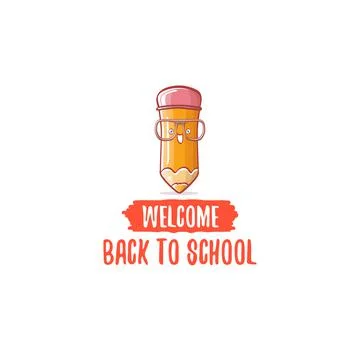 Back to school banner or poster with cartoon funky pencil and hand drawn doodle Illustrazione stock