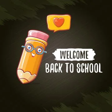 Back to school banner or poster with cartoon funky pencil and hand drawn doodle Stock Illustration