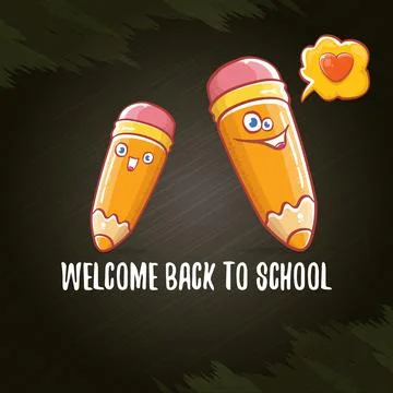 Back to school banner or poster with cartoon funky pencil and hand drawn doodle Stock Illustration