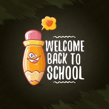 Back to school banner or poster with cartoon funky pencil and hand drawn doodle 스톡 일러스트