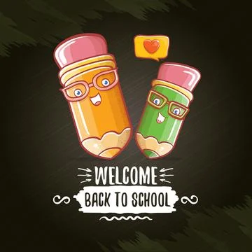 Back to school banner or poster with cartoon funky pencil and hand drawn doodle Stock Illustration