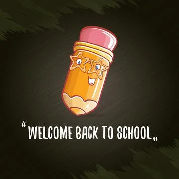 Back to school banner or poster with cartoon funky pencil and hand drawn doodle Illustrazione stock