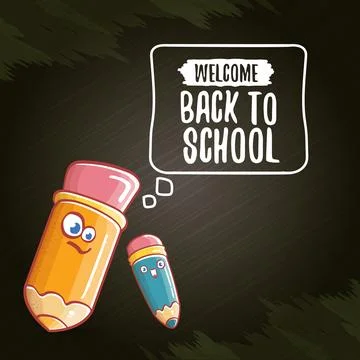 Back to school banner or poster with cartoon funky pencil and hand drawn doodle 스톡 일러스트