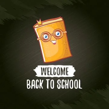 Back to school banner or poster with cartoon funky book and hand drawn doodle 스톡 일러스트