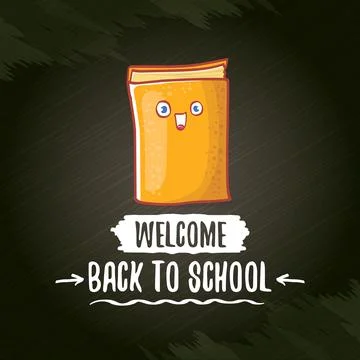 Back to school banner or poster with cartoon funky book and hand drawn doodle 스톡 일러스트