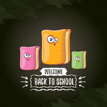 Back to school banner or poster with cartoon funky book and hand drawn doodle Illustrazione stock