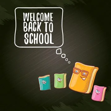 Back to school banner or poster with cartoon funky book and hand drawn doodle Stock Illustration