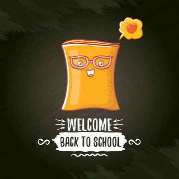 Back to school banner or poster with cartoon funky book and hand drawn doodle Stock Illustration