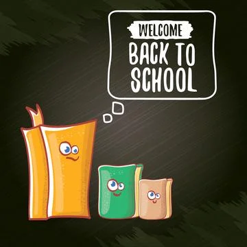 Back to school banner or poster with cartoon funky book and hand drawn doodle Stock Illustration