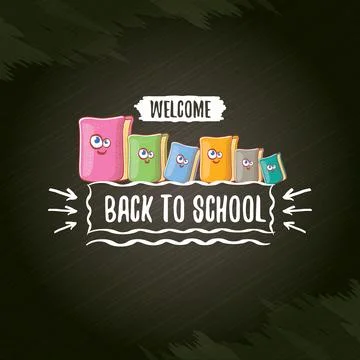 Back to school banner or poster with cartoon funky book and hand drawn doodle Illustrazione stock