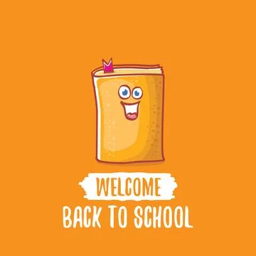 Back to school banner or poster with cartoon funky book and hand drawn doodle Stock Illustration