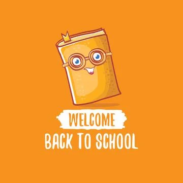 Back to school banner or poster with cartoon funky book and hand drawn doodle Illustrazione stock