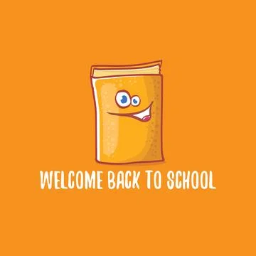 Back to school banner or poster with cartoon funky book and hand drawn doodle Stock Illustration