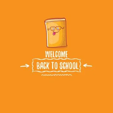 Back to school banner or poster with cartoon funky book and hand drawn doodle Illustrazione stock