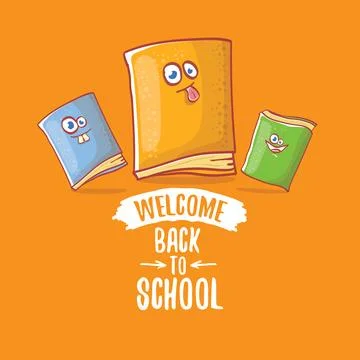 Back to school banner or poster with cartoon funky book and hand drawn doodle Stock Illustration