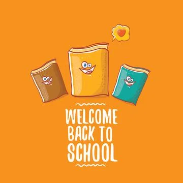 Back to school banner or poster with cartoon funky book and hand drawn doodle Illustrazione stock