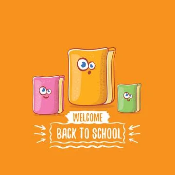 Back to school banner or poster with cartoon funky book and hand drawn doodle Stock Illustration