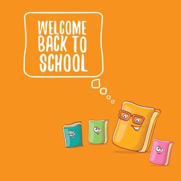 Back to school banner or poster with cartoon funky book and hand drawn doodle Illustrazione stock