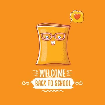 Back to school banner or poster with cartoon funky book and hand drawn doodle 스톡 일러스트