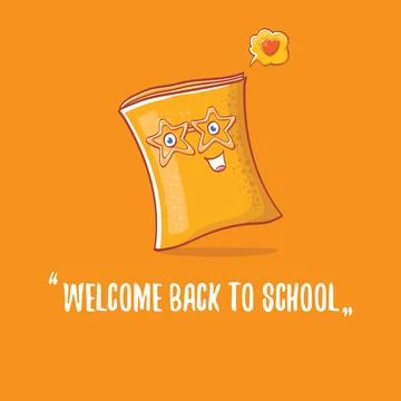 Back to school banner or poster with cartoon funky book and hand drawn doodle Illustrazione stock