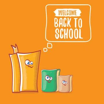 Back to school banner or poster with cartoon funky book and hand drawn doodle 스톡 일러스트