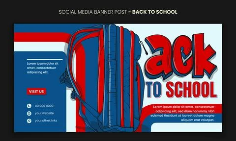 Back to school. Banner post with backpack and typography design in retro styl Stock Illustration