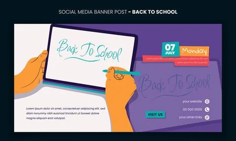 Back to school. Banner post template with illustration of writing on tablet.. Stock Illustration