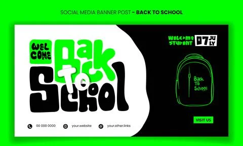 Back to school. Banner post template with line art of backpack and back to .. Stock Illustration